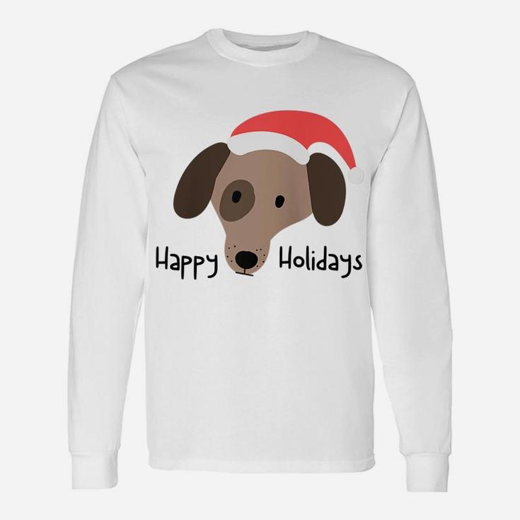 Cute Hand-Drawn Dog Christmas Puppy With Funny Santa Hat Raglan Baseball Tee Unisex Long Sleeve