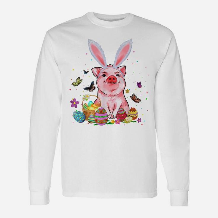 Cute Pig Bunny Egg Hunting Colorful Egg Happy Easter Day Unisex Long Sleeve