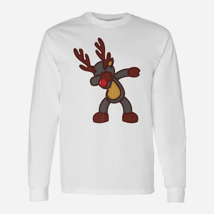 Dabbing Knitted Reindeer Christmas Rudolph Red Nose Xmas Unisex Long Sleeve