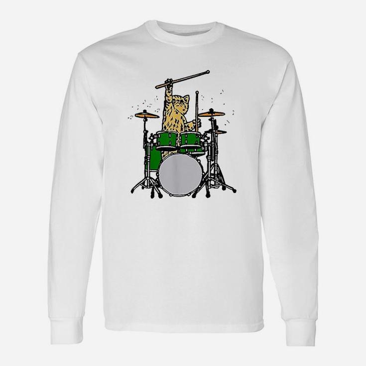 Drummer Cat Music Lover Musician Playing The Drums Unisex Long Sleeve