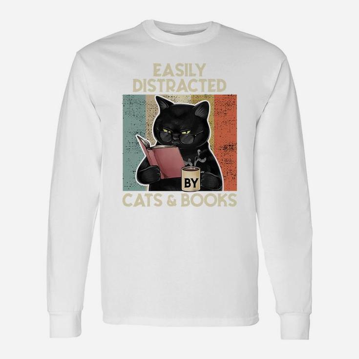 Easily Distracted By Cats And Books For Cat Lovers Sweatshirt Unisex Long Sleeve