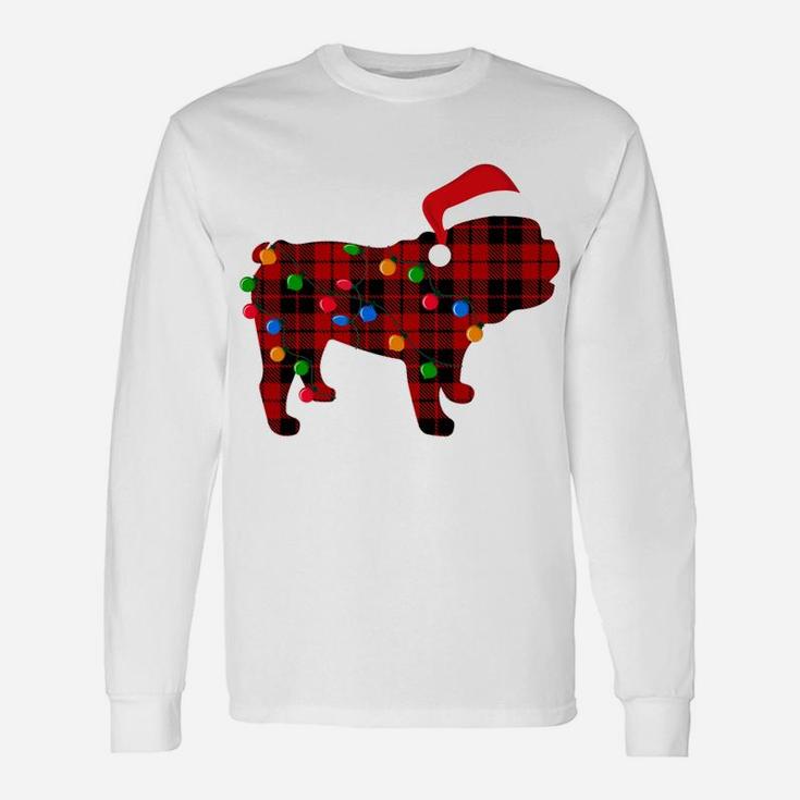 English Bulldog Red Plaid Pajama Dog Christmas Light Sweatshirt Unisex Long Sleeve