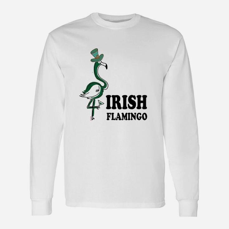 Funky Irish Flamingo Apparel Green Bird St Pattys Day Long Sleeve T-Shirt