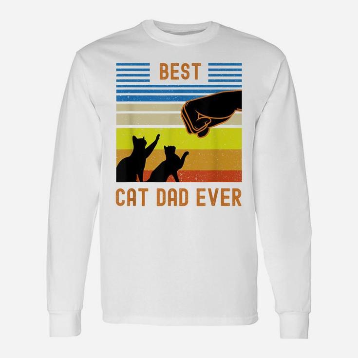 Funny Best Cat Dad Ever  Vintage Retro Cat Fist Bump Unisex Long Sleeve