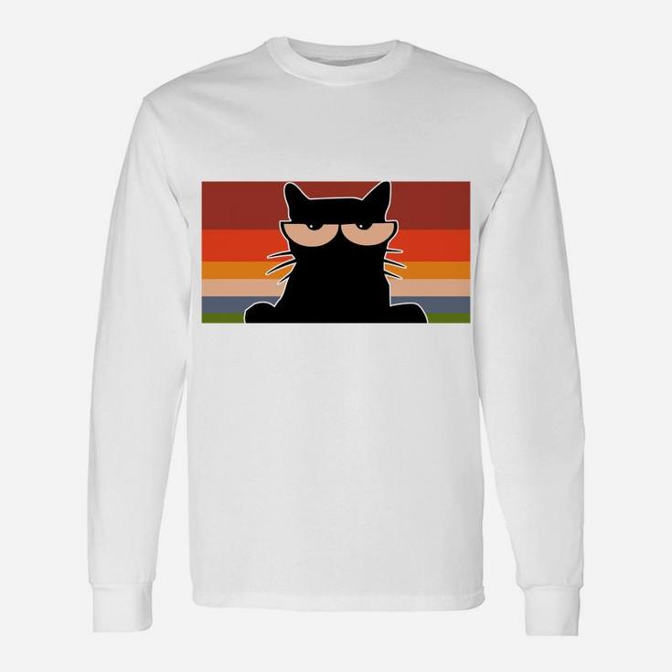 Funny Black Cat T Shirt For Cat Lovers - Vintage Retro Cat Sweatshirt Unisex Long Sleeve