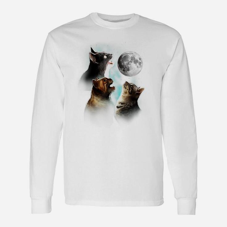 Funny Cat Tshirt, Cats Meowling At Moon Shirt, Cat Lover Unisex Long Sleeve