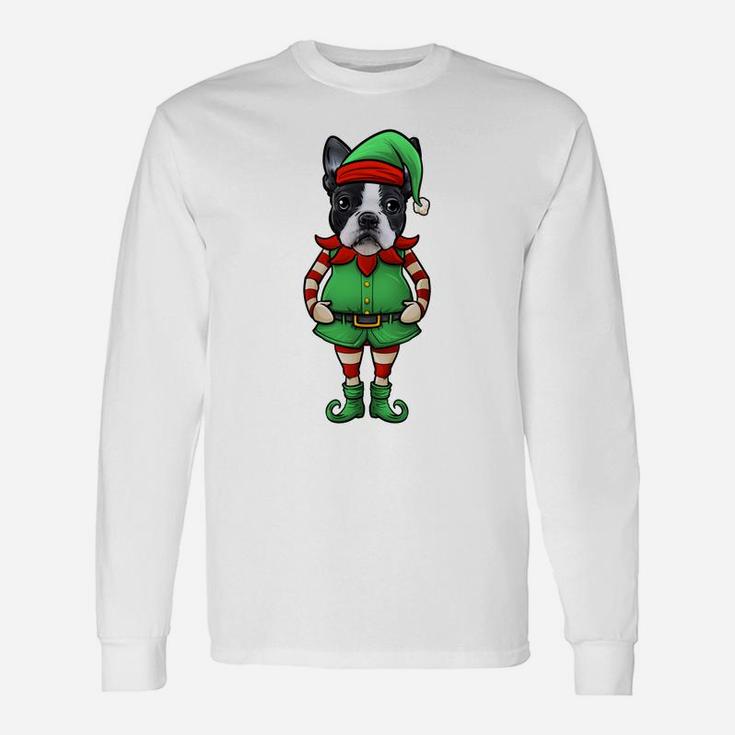 Funny Christmas Elf Boston Terrier Dog Sweatshirt Unisex Long Sleeve