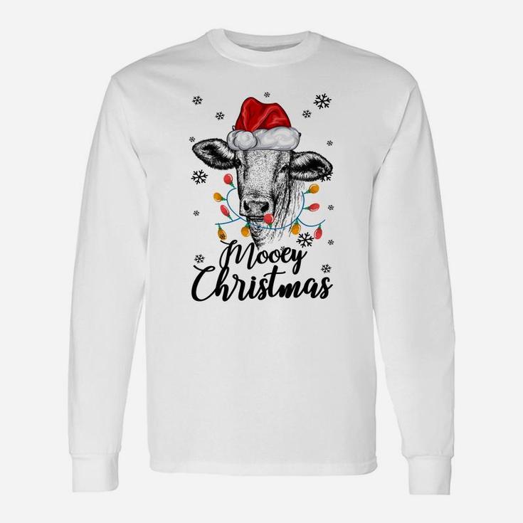 Funny Cow With Santa Hat Mooey Christmas Lights Gift Heifers Sweatshirt Unisex Long Sleeve
