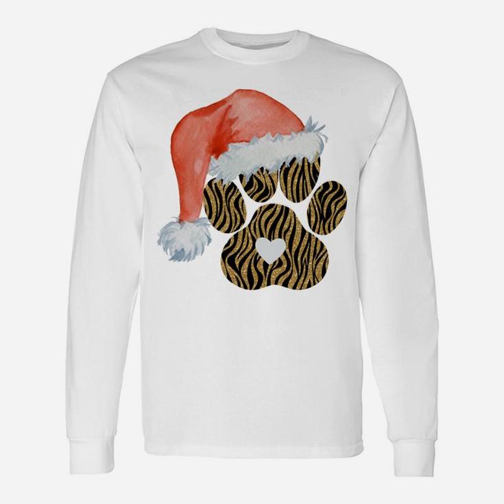 Funny Santa Hat Dog Cat Paw Print Tshirt Christmas Clothes Sweatshirt Unisex Long Sleeve