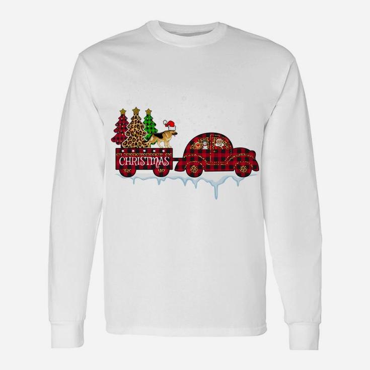German Shepherd Dog Christmas Red Plaid Truck Xmas Tree Gift Sweatshirt Unisex Long Sleeve