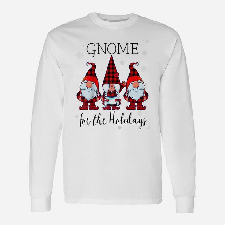 Gnome For The Holidays Buffalo Plaid 3 Gnomes Christmas Xmas Raglan Baseball Tee Unisex Long Sleeve