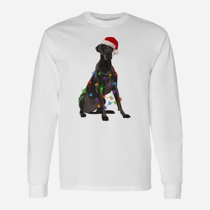 Great Dane Christmas Lights Xmas Dog Lover Santa Hat Unisex Long Sleeve