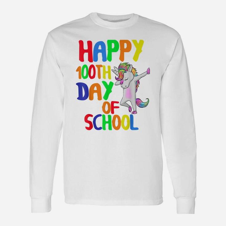 Happy 100Th Day Of School Funny T-Shirt Unicorn Dabbing Unisex Long Sleeve