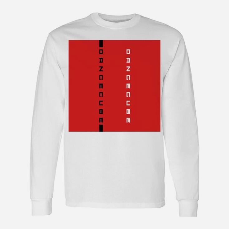 Herren Langarmshirts DanceCube Design in Rot und Weiß, Grafikdruck