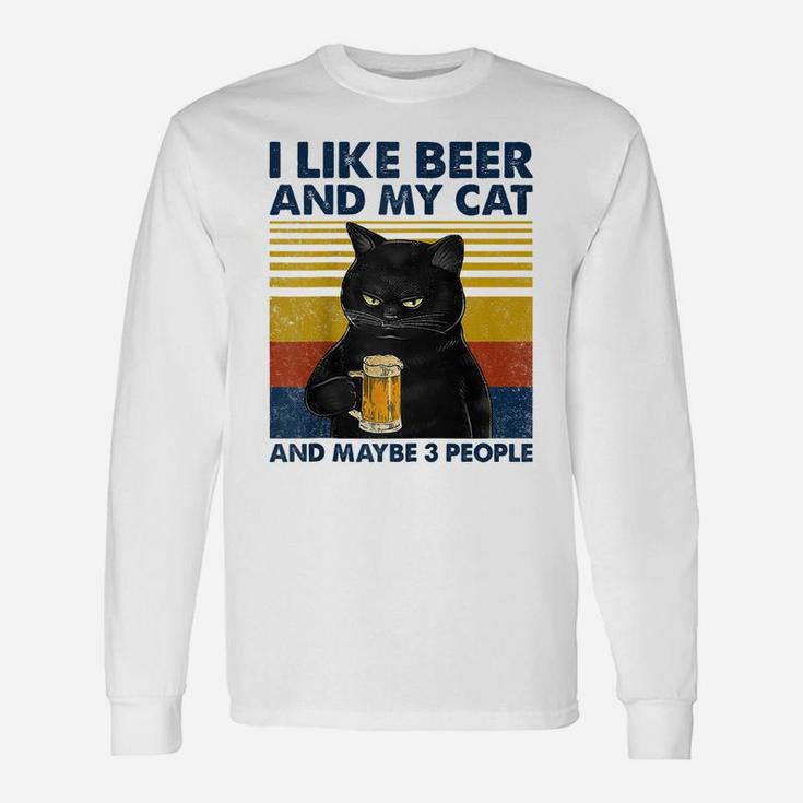 I Like Beer My Cat And Maybe 3 People Funny Cat Lovers Gift Raglan Baseball Tee Unisex Long Sleeve