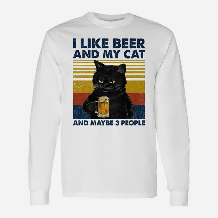 I Like Beer My Cat And Maybe 3 People Funny Cat Lovers Gift Unisex Long Sleeve