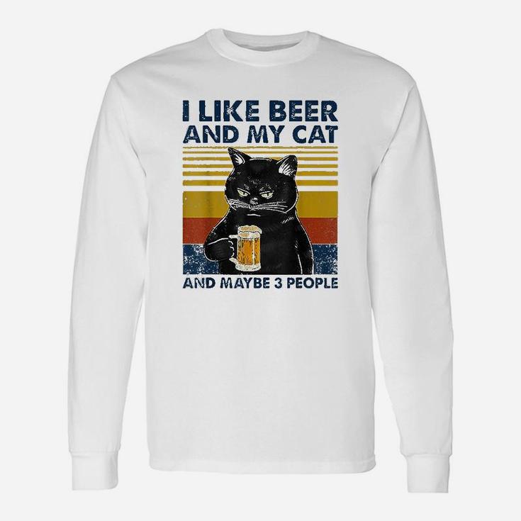 I Like Beer My Cat And Maybe 3 People Funny Cat Lovers Gift Unisex Long Sleeve