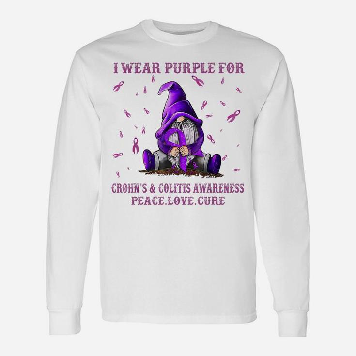 I Wear Purple For Crohn's & Colitis Awareness Gift Gnome Unisex Long Sleeve