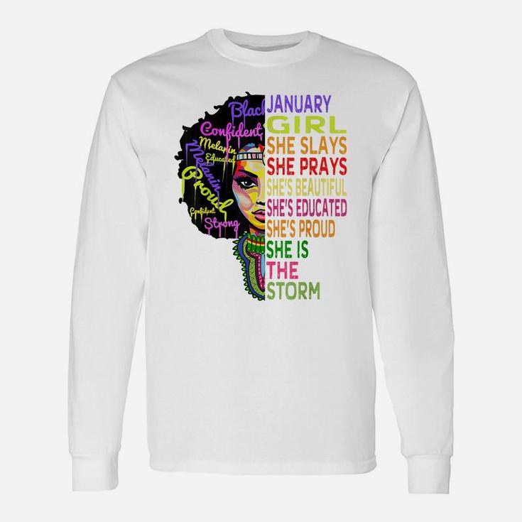 January Birthday Shirts For Women - Black African Queen Gift Unisex Long Sleeve