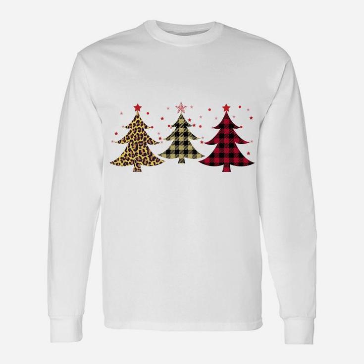 Leopard And Red Buffalo Plaid Xmas Tree Merry Christmas Sweatshirt Unisex Long Sleeve