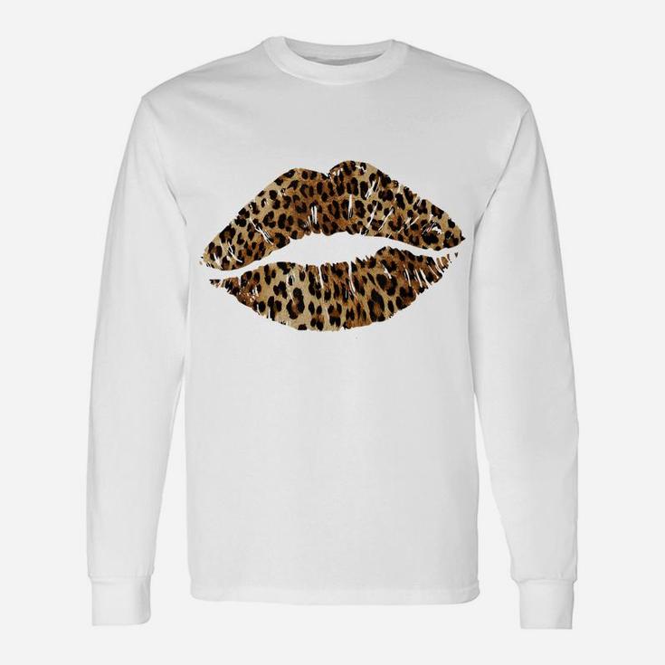 Leopard Lips Trendy Kiss Mouth Women Cheetah Animal Print Unisex Long Sleeve