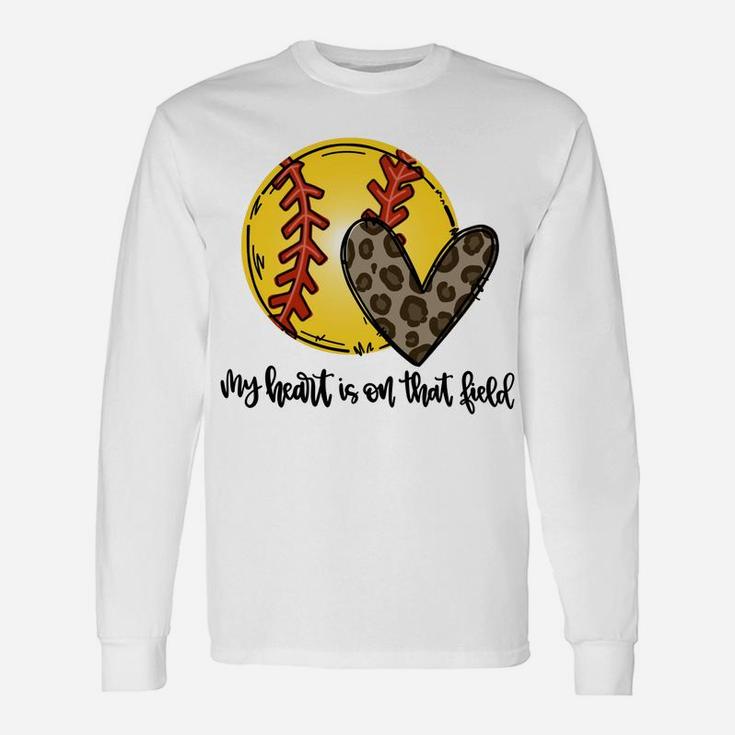 Leopard My Heart Is On That Field Softball Game Day Vibes Sweatshirt Unisex Long Sleeve