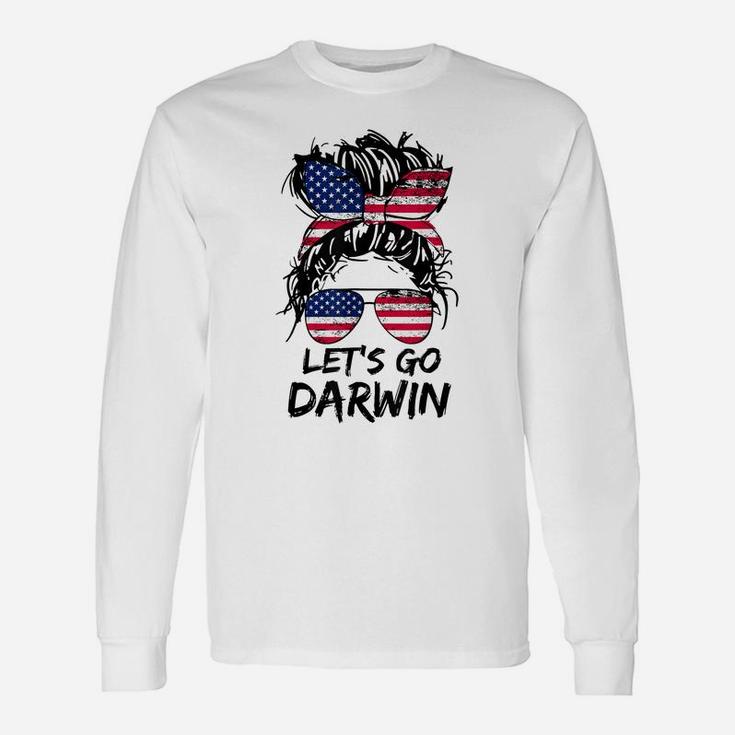 Lets Go Darwin, Let’S Go Darwin Messy Bun America Flag Unisex Long Sleeve