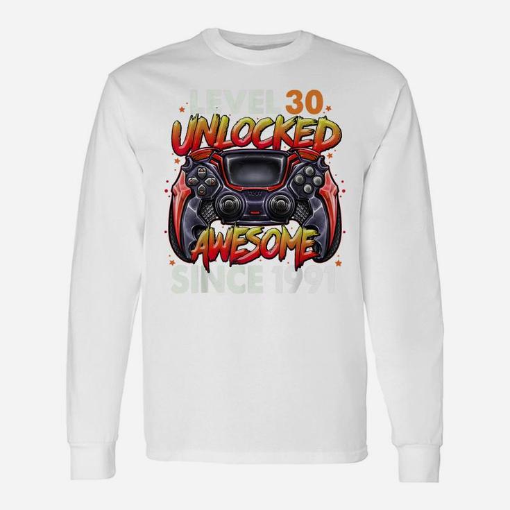 Level 30 Unlocked Awesome Since 1991 30Th Birthday Gaming Unisex Long Sleeve