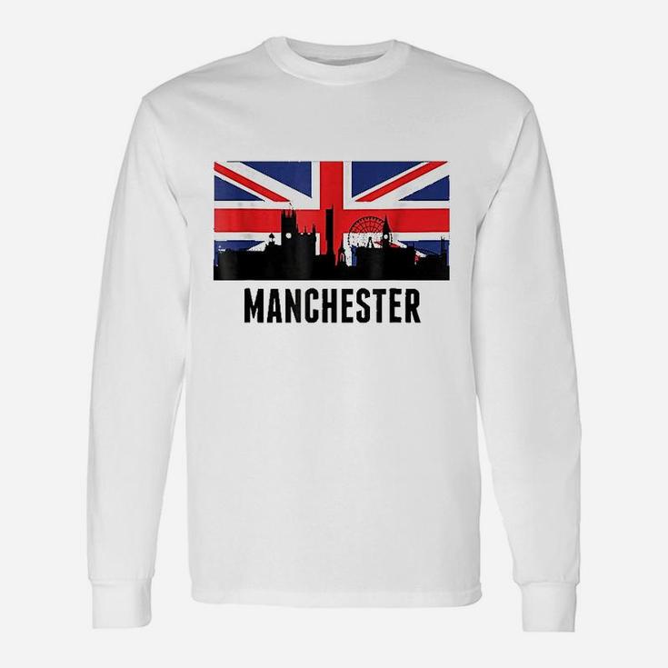 Manchester England Cityscape Skyline British Flag Unisex Long Sleeve