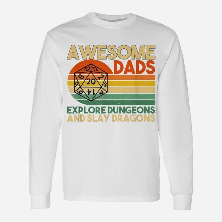 Mens Awesome Dads Explore Dungeons Dm Rpg Dice Dragon Gift Unisex Long Sleeve