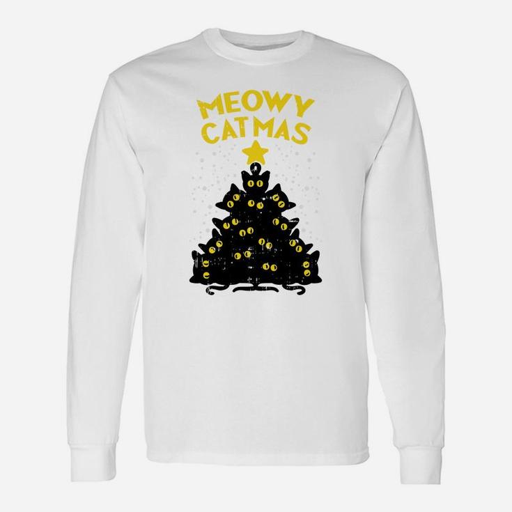 Meowy Catmas Black Cats Tree Funny Cat Owner Christmas Gift Sweatshirt Unisex Long Sleeve
