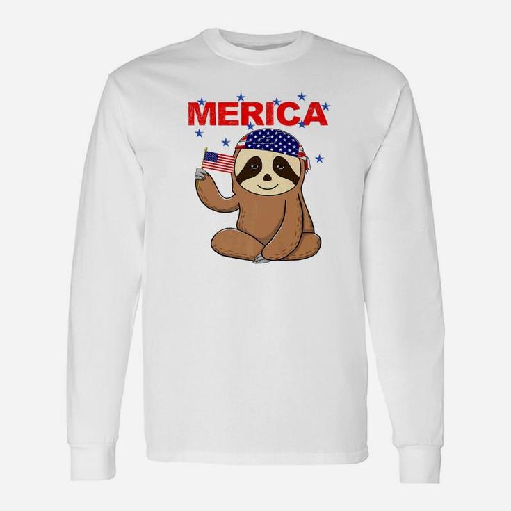 Merica Sloth July 4th Patriotic Fourth Of July Flag Long Sleeve T-Shirt Merica Sloth July 4th Patriotic Fourth Of July Flag Long Sleeve T-Shirt