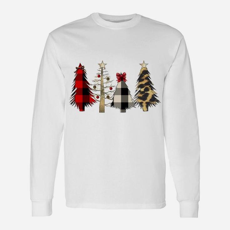 Merry Christmas Leopard And Buffalo Plaid Christmas Tree Sweatshirt Unisex Long Sleeve