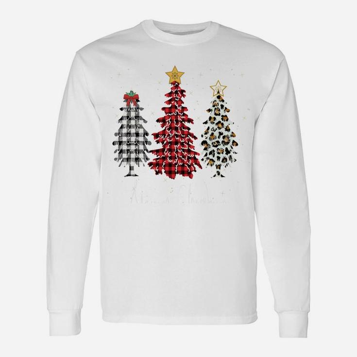 Merry Christmas Tree Leopard Plaid Printed Shirt Tshirt Unisex Long Sleeve
