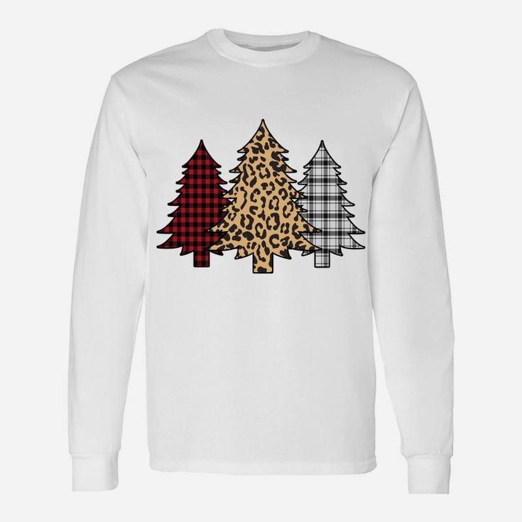 Merry Christmas Trees Leopard Buffalo Plaid Animal Print Unisex Long Sleeve