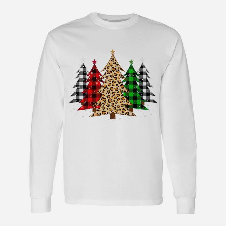 Merry Christmas Trees With Leopard & Plaid Print Unisex Long Sleeve