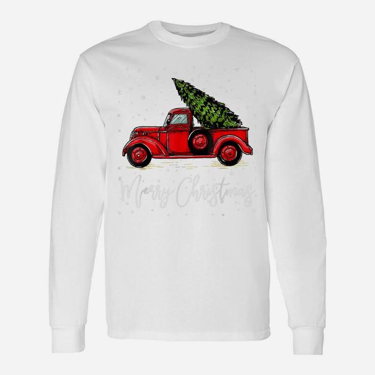 Merry Christmas Truck Red With Tree Xmas Pajama Funny Unisex Long Sleeve