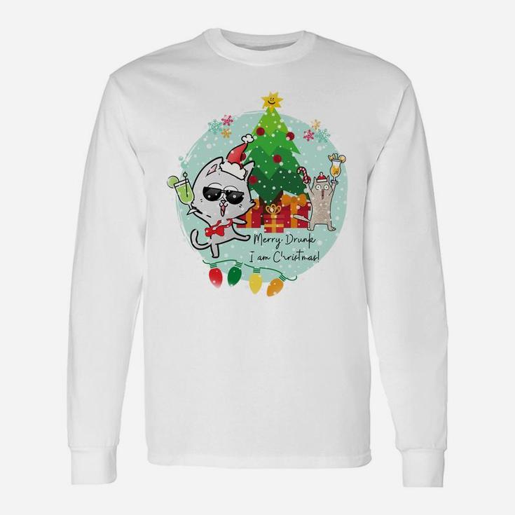 Merry Drunk I'm Christmas - Funny Drinking Cats Party Sweatshirt Unisex Long Sleeve