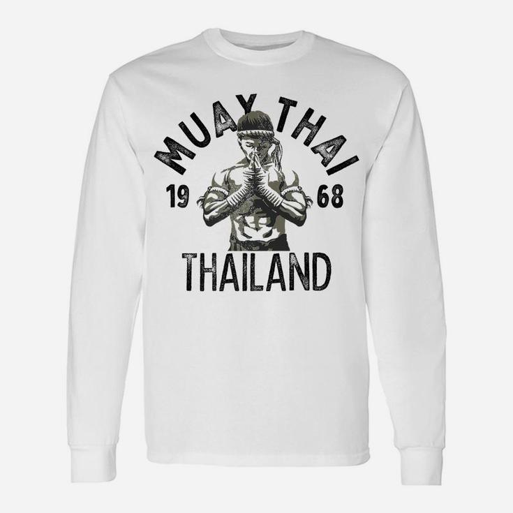 Muay Thai Thailand Vintage Tiger Fighter Training Gift Unisex Long Sleeve