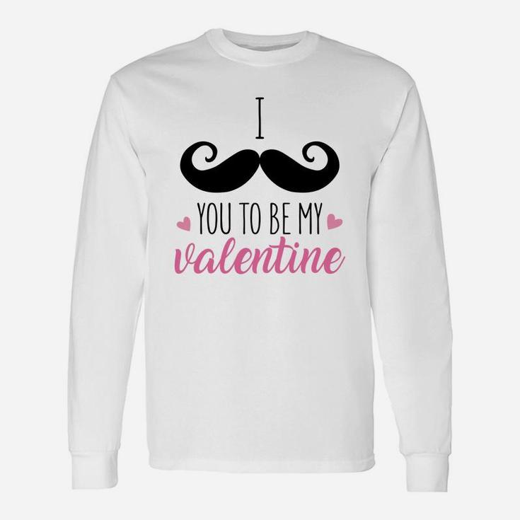 I Mustache You To Be My Valentine Pink Happy Valentines Day Long Sleeve T-Shirt