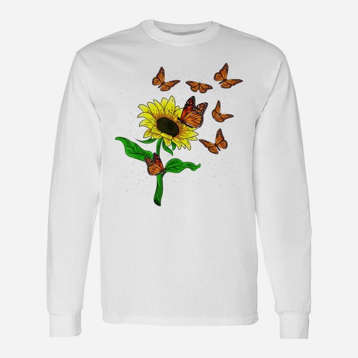 Nature Yellow Flower Blossom Butterfly Floral Sunflower Unisex Long Sleeve