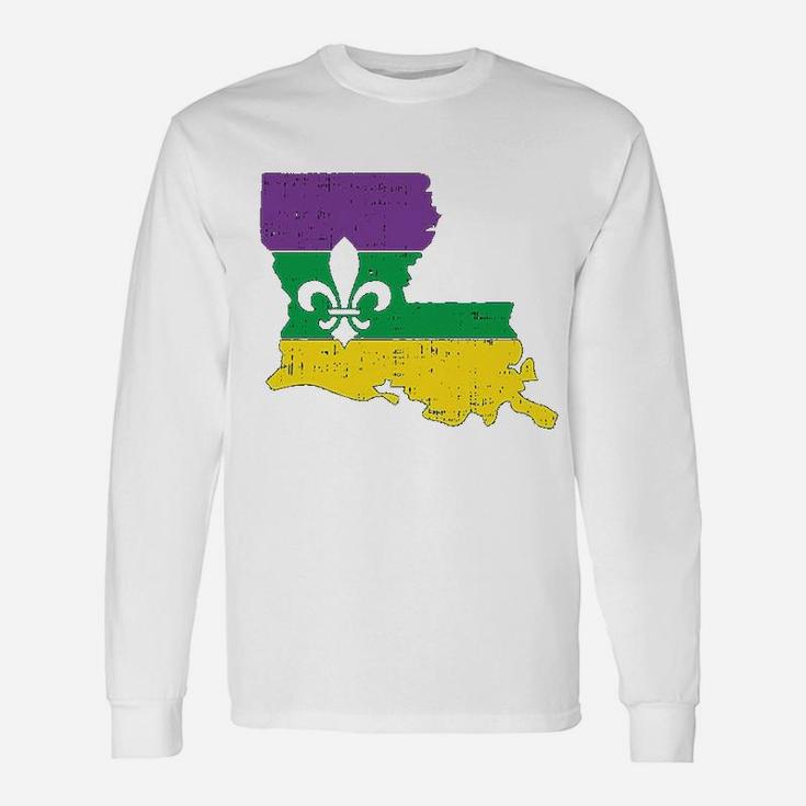 New Orleans Louisiana Map Jester Mardi Gras Carnival Long Sleeve T-Shirt