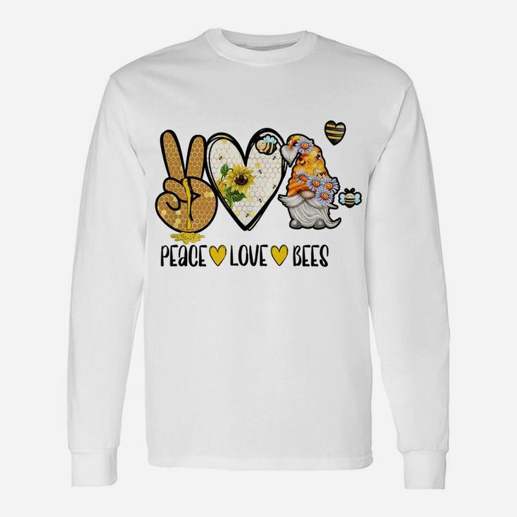 Peace Love Bees Gnome Sunflower Honey Graphic Tees Unisex Long Sleeve