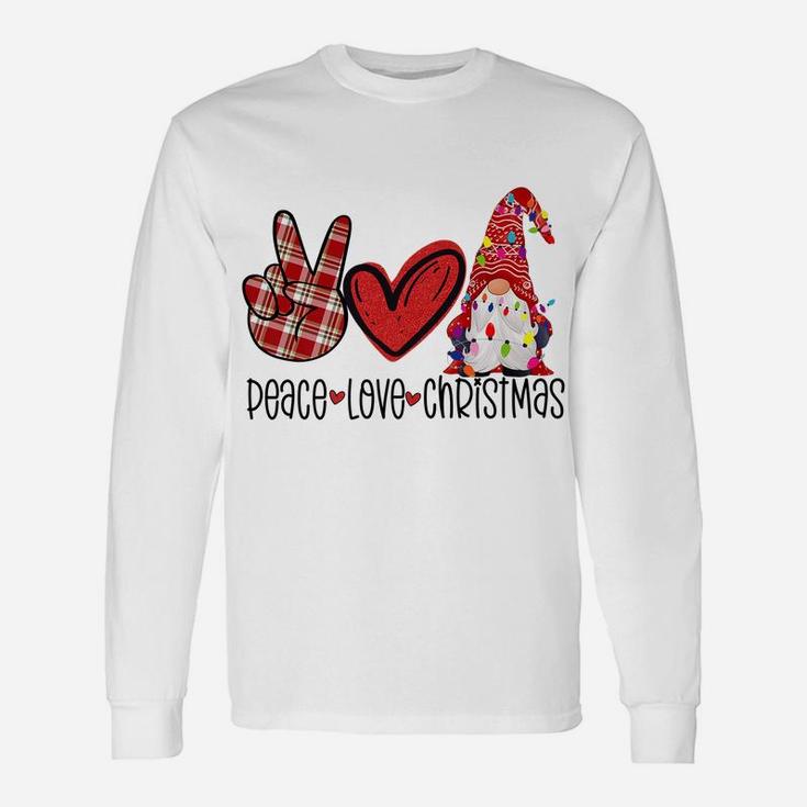 Peace Love Christmas Cute Xmas Gnome Plaids Family Pajama Unisex Long Sleeve