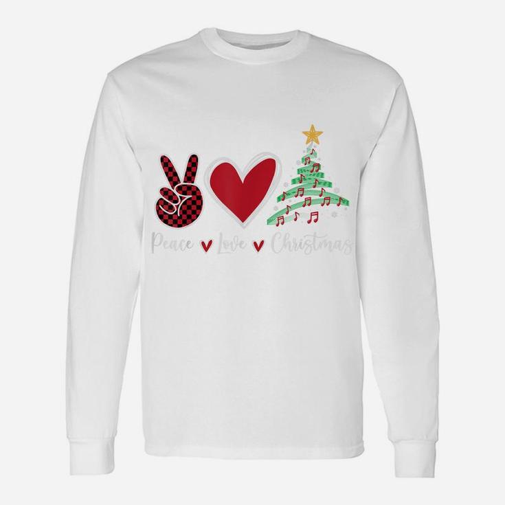 Peace Love Christmas Tshirt - Funny Christmas Music Notes Unisex Long Sleeve