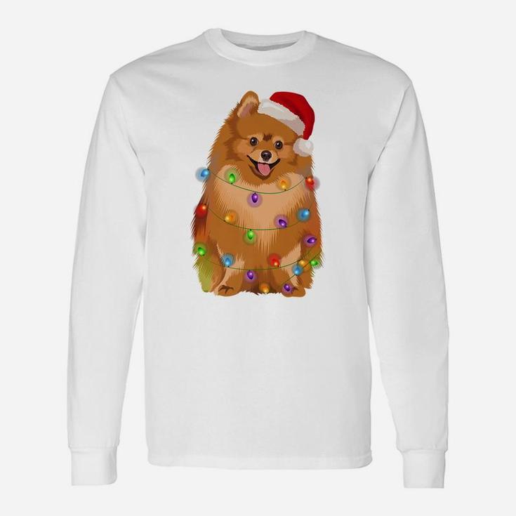 Pomeranian Christmas Lights Xmas Pom Dog Lover Unisex Long Sleeve