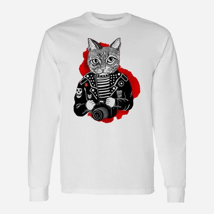 Punk Rock Cat Print For Cat Lovers - Dad's Mom's Gift Tee Unisex Long Sleeve