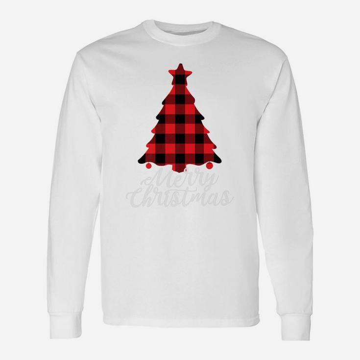 Red Buffalo Check Plaid Merry Christmas Tree Holiday Gift Unisex Long Sleeve