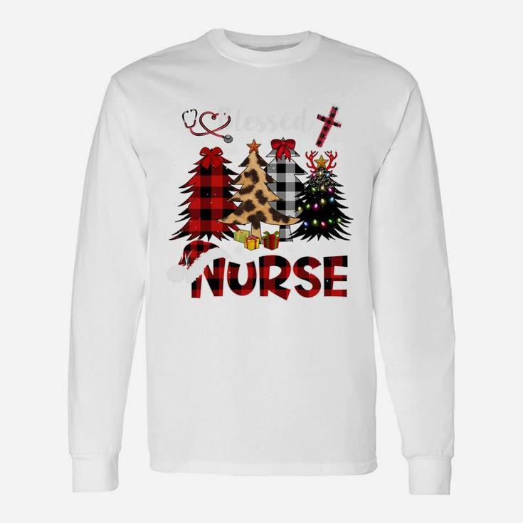 Red Buffalo Plaid Leopard Nurse Christmas Blessed Nurse Xmas Sweatshirt Unisex Long Sleeve