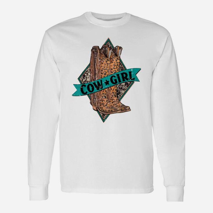 Retro Leopard Cowgirl Boots Western Country Cowboy Rodeo Dad Unisex Long Sleeve